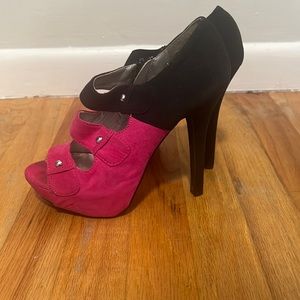 Pink and black heels
